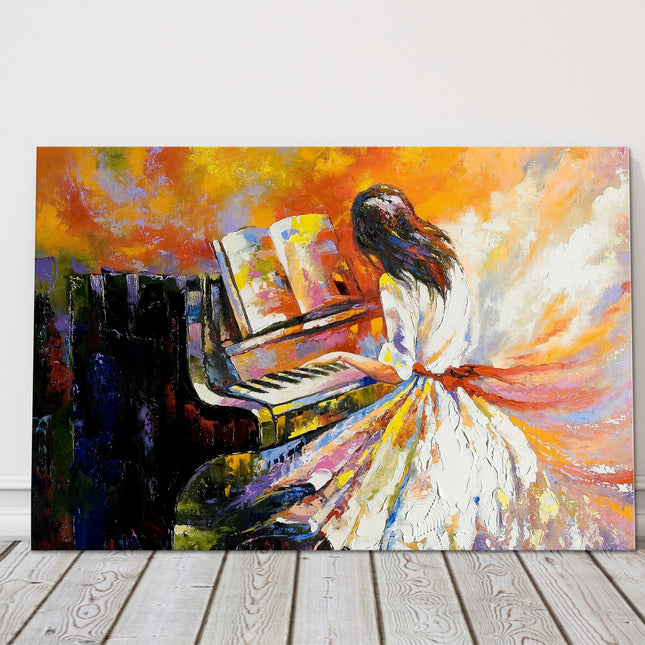 The Girl playing on the Piano, oil painting, printed canvas picture print