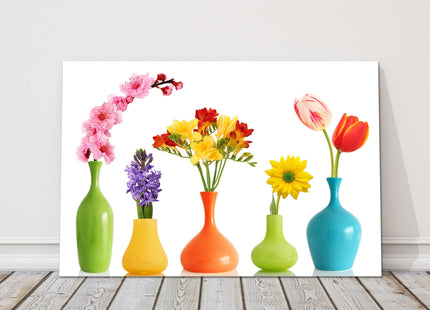 Spring Flowers in Vases, on white background, printed canvas picture print