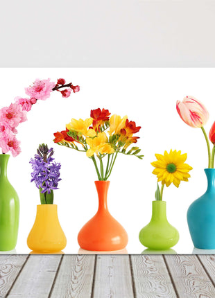 Spring Flowers in Vases, on white background, printed canvas picture print
