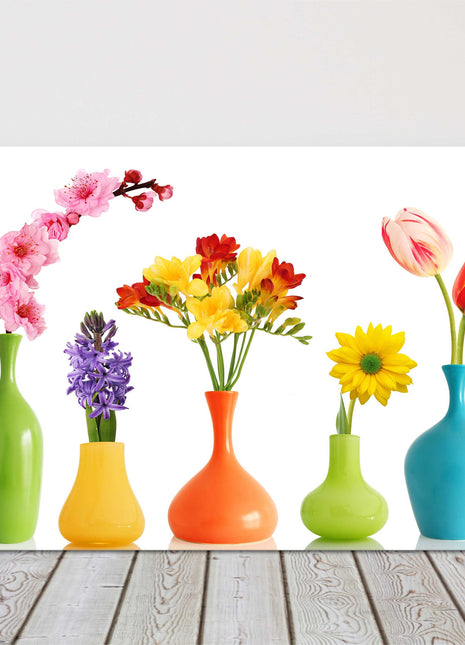 Spring Flowers in Vases, on white background, printed canvas picture print