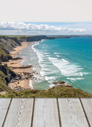 Watergate bay, Cornwall view from cliff tops. Panoramic canvas picture print