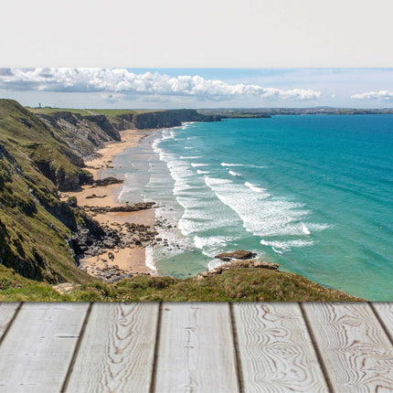Watergate bay, Cornwall view from cliff tops. Panoramic canvas picture print