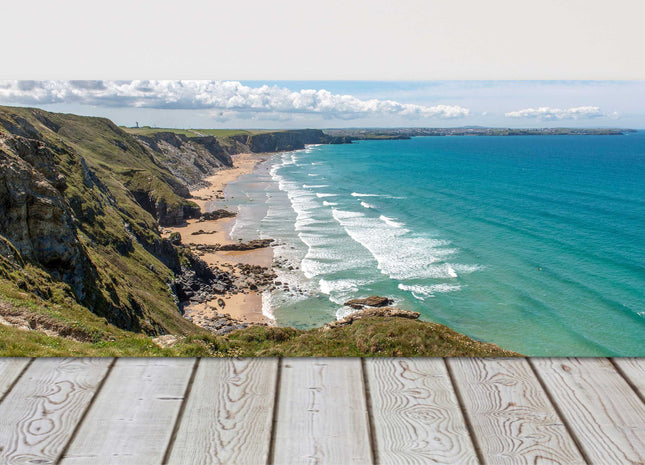 Watergate bay, Cornwall view from cliff tops. Panoramic canvas picture print