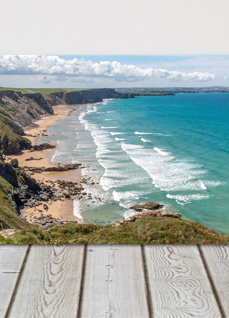 Watergate bay, Cornwall view from cliff tops. Panoramic canvas picture print