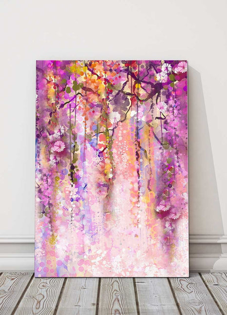 Purple Spring Flowers. Wisteria watercolour painting.Printed canvas picture
