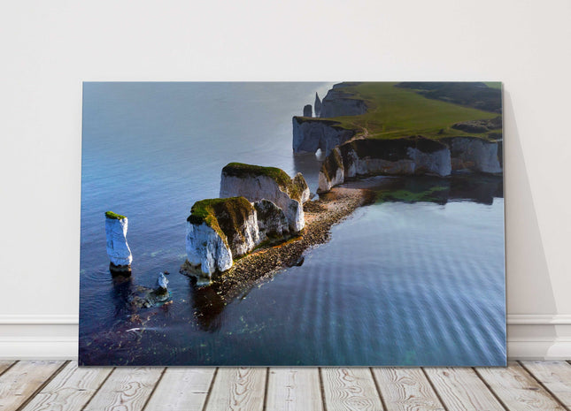 Old Harry Rocks Jurassic coast from the air Canvas picture print