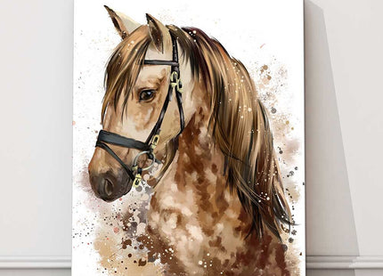 Horse portait, watercolour splash, canvas picutre print.