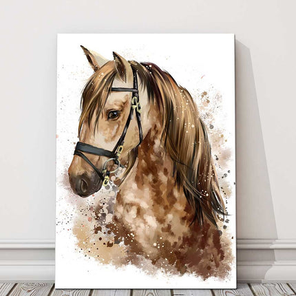 Horse portait, watercolour splash, canvas picutre print.