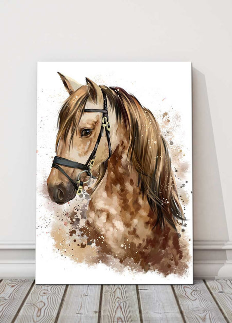 Horse portait, watercolour splash, canvas picutre print.