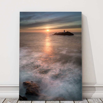 Godrevy lighthouse near St Ives Cornwall Canvas picture print sunset portrait