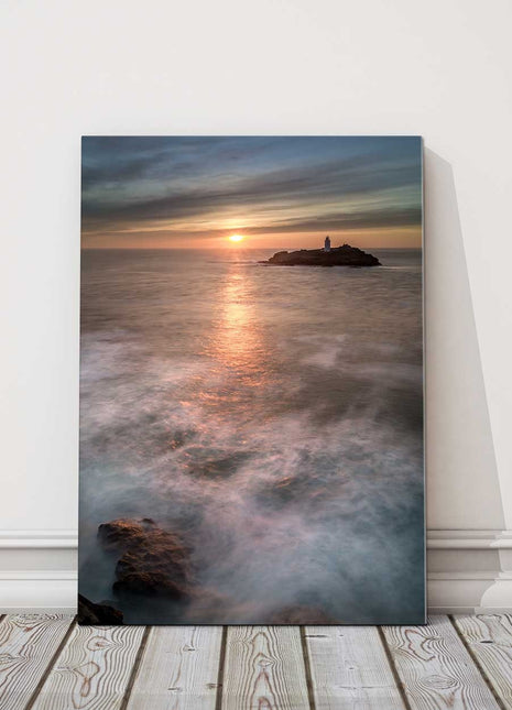 Godrevy lighthouse near St Ives Cornwall Canvas picture print sunset portrait