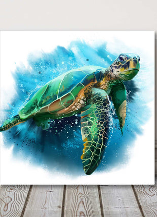 Giant sea turtle, watercolour painting, canvas picture print.