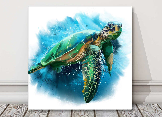 Giant sea turtle, watercolour painting, canvas picture print.