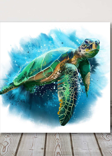Giant sea turtle, watercolour painting, canvas picture print.