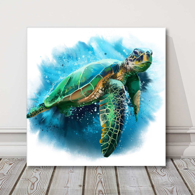 Giant sea turtle, watercolour painting, canvas picture print.