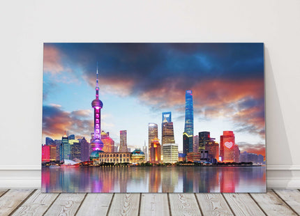 China. Shanghai skyline at sunset. canvas picture print landscape