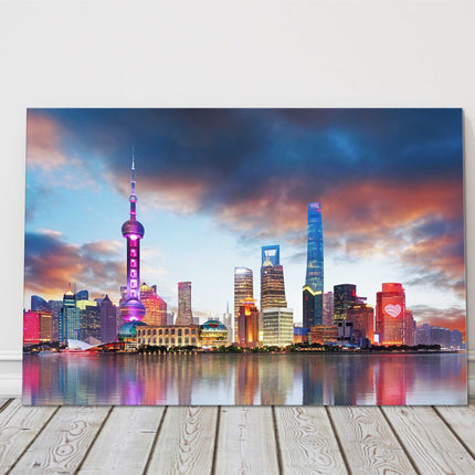 China. Shanghai skyline at sunset. canvas picture print landscape
