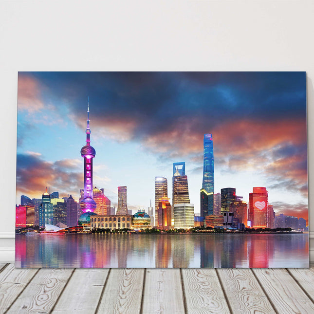 China. Shanghai skyline at sunset. canvas picture print landscape