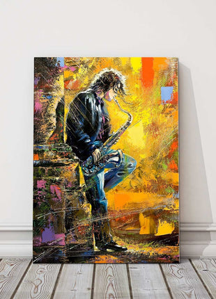 Musician playing a Saxophone. Printed canvas picture print.
