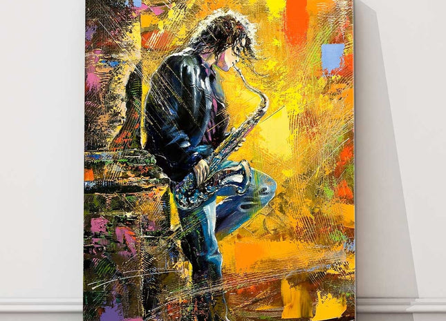 Musician playing a Saxophone. Printed canvas picture print.