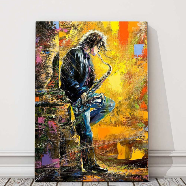 Musician playing a Saxophone. Printed canvas picture print.