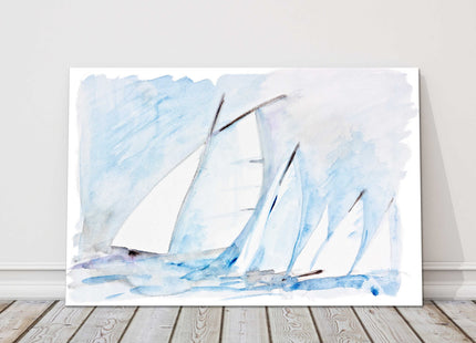 Sailing Boats. Canvas picture. Watercolour painting,