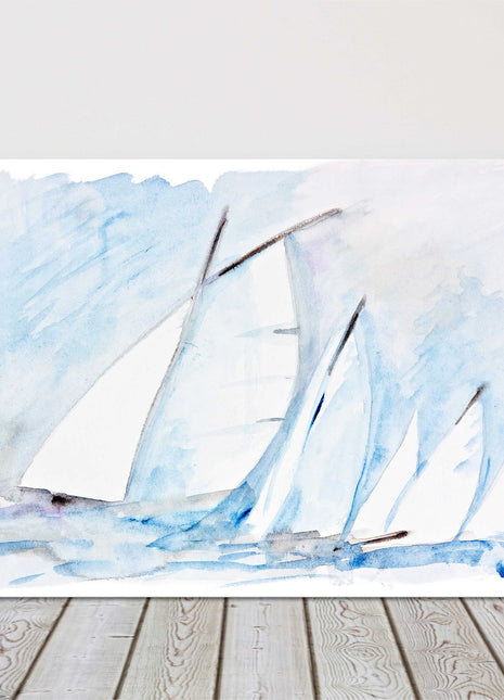 Sailing Boats. Canvas picture. Watercolour painting,