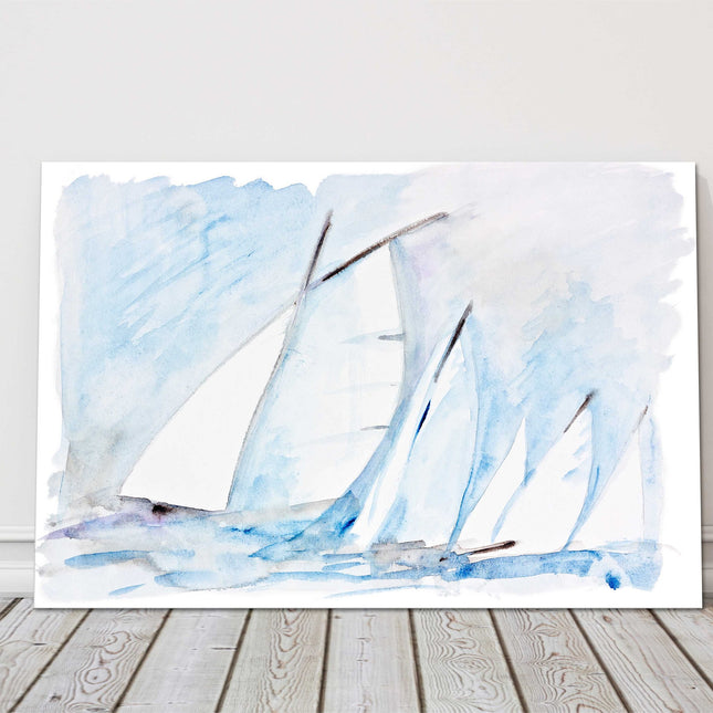 Sailing Boats. Canvas picture. Watercolour painting,