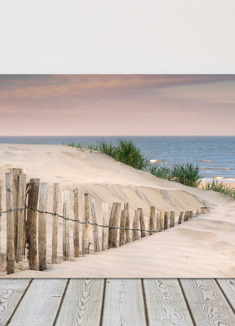 Grassy sand dunes, at sunrise. Canvas picture print beach scene