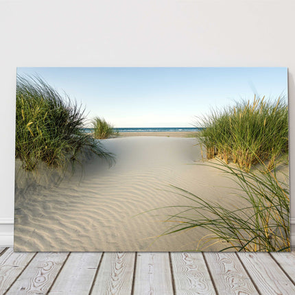 Beach view from the sand dunes. Canvas picture Print. beach seascape.