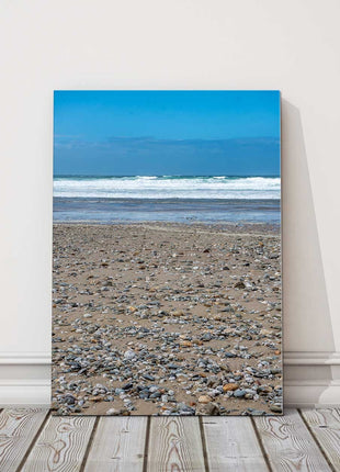 stormy waves, pebbled beach, Portreath, Cornwall canvas picture print portrait