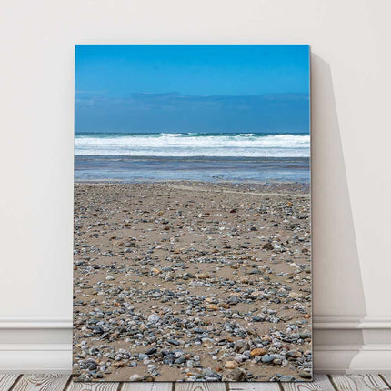 stormy waves, pebbled beach, Portreath, Cornwall canvas picture print portrait