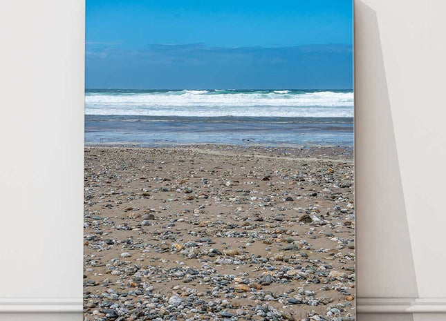 stormy waves, pebbled beach, Portreath, Cornwall canvas picture print portrait