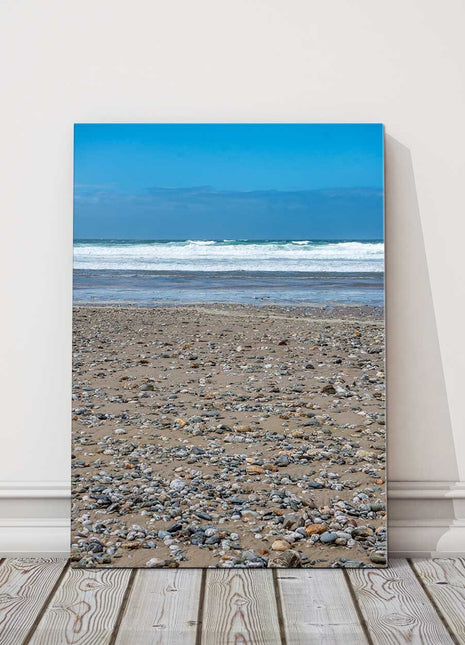 stormy waves, pebbled beach, Portreath, Cornwall canvas picture print portrait