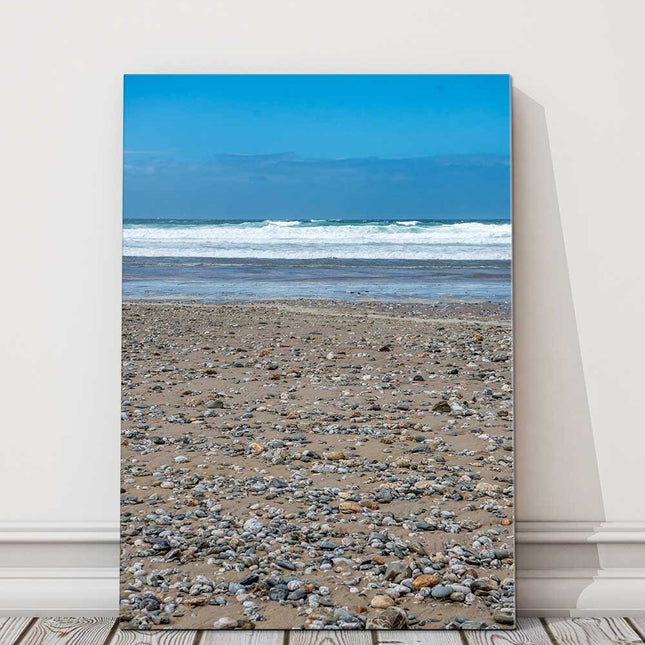 stormy waves, pebbled beach, Portreath, Cornwall canvas picture print portrait