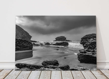 Portreath Cornwall storn black and white stunning canvas picture print