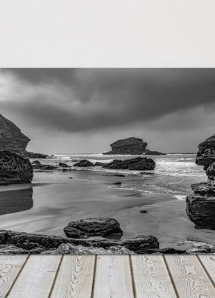 Portreath Cornwall storn black and white stunning canvas picture print