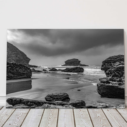 Portreath Cornwall storn black and white stunning canvas picture print