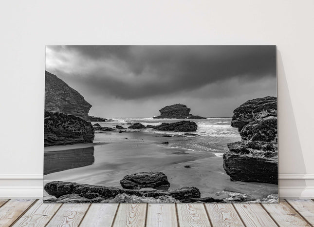 Portreath Cornwall storn black and white stunning canvas picture print