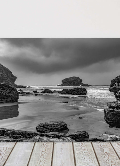 Portreath Cornwall storn black and white stunning canvas picture print