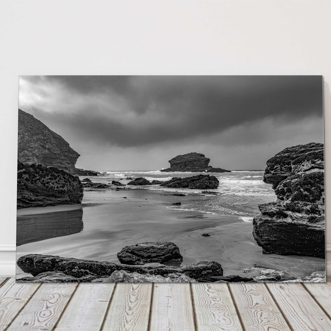 Portreath Cornwall storn black and white stunning canvas picture print