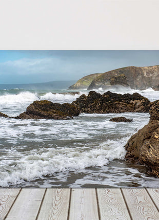 Portreath Cornwall. Coastline storm day. Canvas picture print seascape landscape