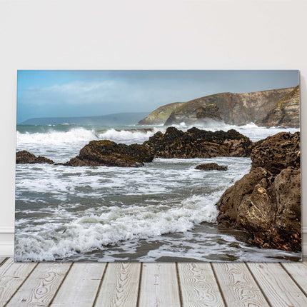 Portreath Cornwall. Coastline storm day. Canvas picture print seascape landscape