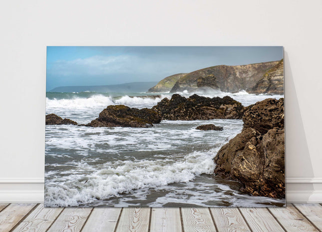 Portreath Cornwall. Coastline storm day. Canvas picture print seascape landscape