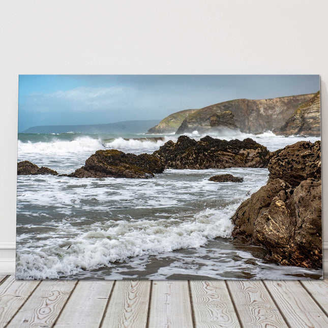 Portreath Cornwall. Coastline storm day. Canvas picture print seascape landscape