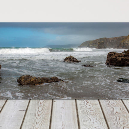 Portreath beach, Cornwall. Panoramic canvas picture print. Storm.
