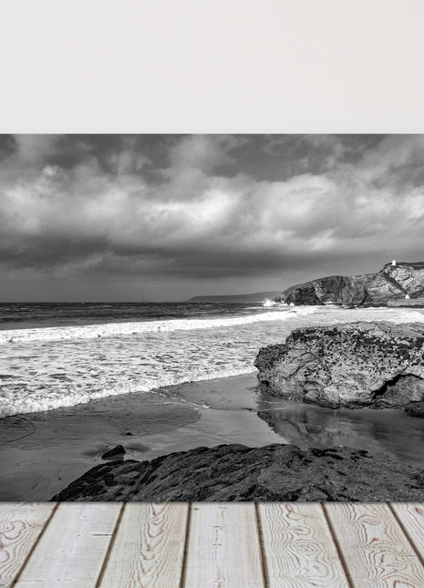 Portreath, Cornwall, Black and white image, storm Seascape. Canvas picture print