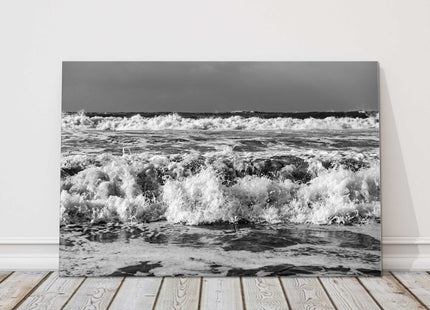 Stormy sea in Cornwall Breaking waves Portreath beach, Cornwall Black and white