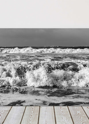 Stormy sea in Cornwall Breaking waves Portreath beach, Cornwall Black and white