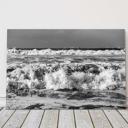 Stormy sea in Cornwall Breaking waves Portreath beach, Cornwall Black and white
